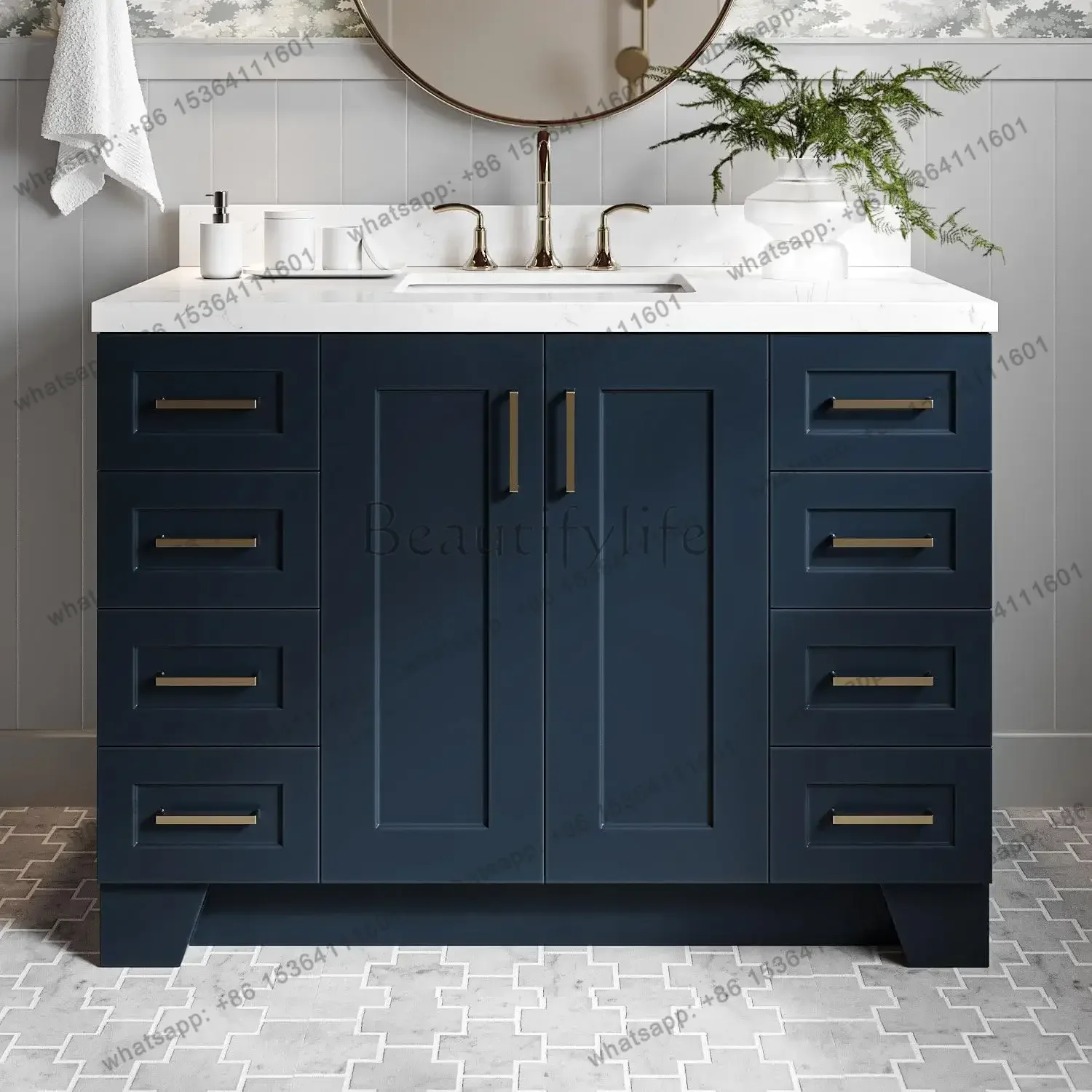 Factory Direct Emilia 48-Inch Bathroom Vanity With Sink — Midnight Blue Single Sink Bathroom Vanity, 1.5