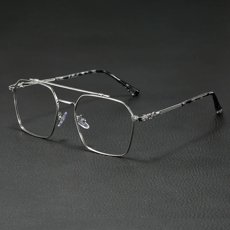 Retro ultralight double beam metal flat lens for men and women big face slimming classic casual glasses
