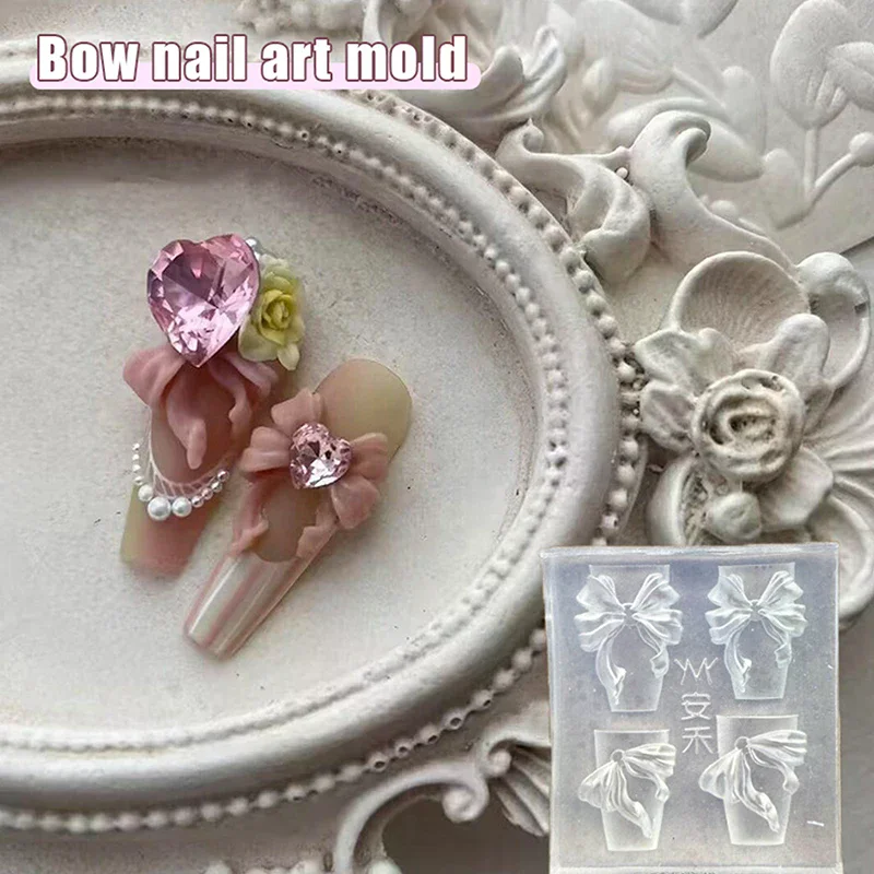 1 Unidade Molde de Silicone 3D em Formato de Laço para Estampagem de Unhas, Estêncil para Arte em Gel UV, Design de Escultura DIY, Decorações Encantad
