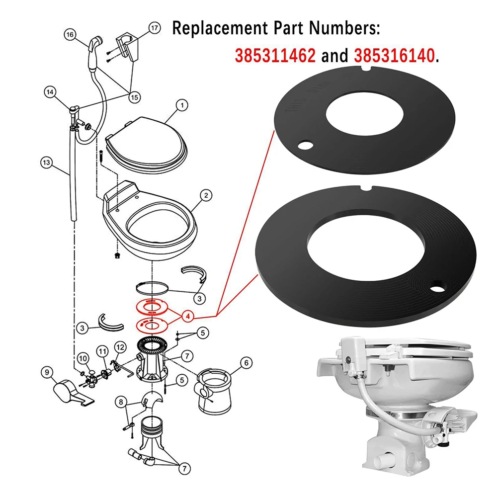 2pcs/1set Toilet Rubber Seal 385311462&385316140 for Dometic/Sealand/VacuFlush RV Camper 510/506+ 510+/1006 1008/EcoVac 146-149