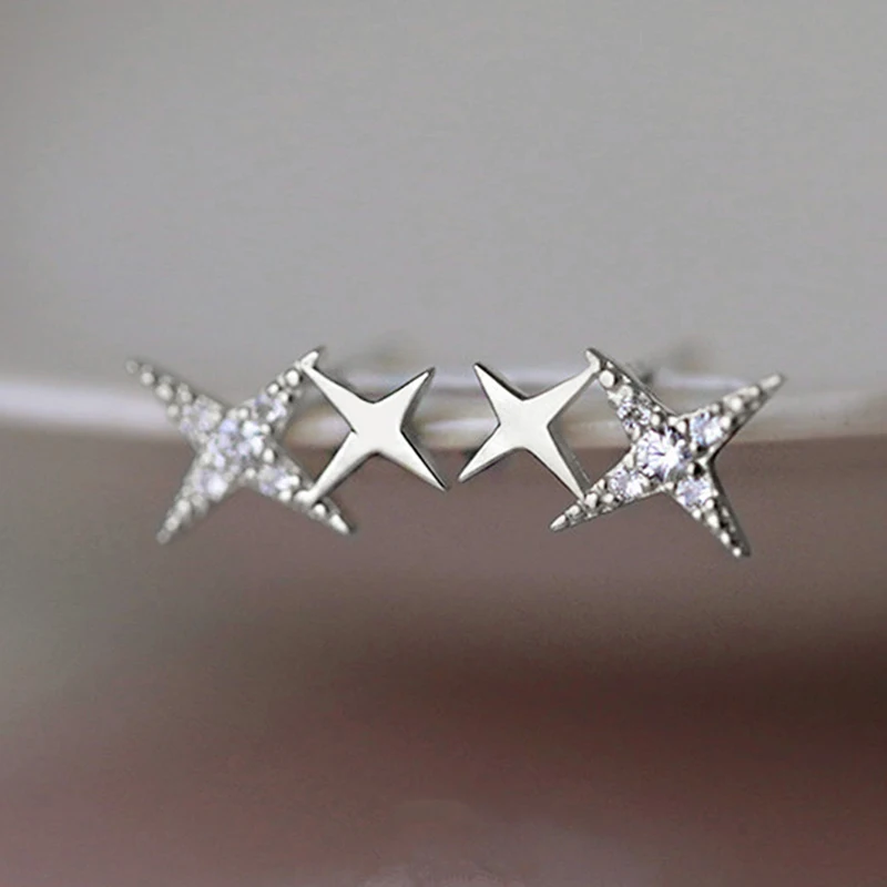 Neue Modische Silberfarbene Ohrstecker für Damen, Geschenk für Bankette, Asymmetrische Kreuz-Stern-Ohrringe, Vintage-Schmuck-Accessoires – Detail 6