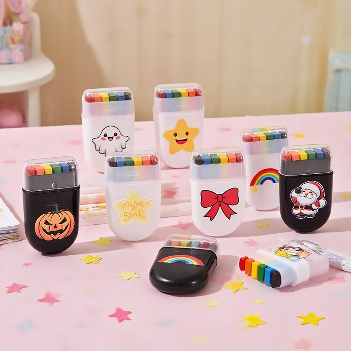 2 Pcs Rainbow Crayon Paint Color Set Birthday Party Colorful Theme Oil Pastel Accessories, Family Christmas Halloween Gift