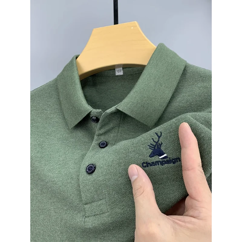 100% Cotton Polo Shirt Short Sleeve Summer Brand Trend Classic Casual High-end Business Lapel Deer Head Embroidery T-shirt M-4XL