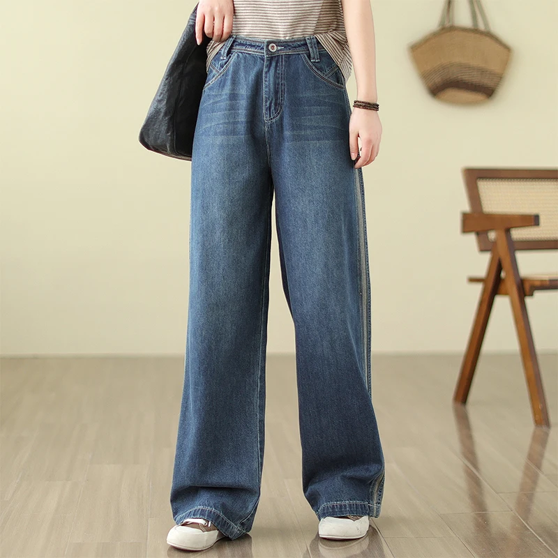 Jeans larghi retrò da donna di alta qualità pantaloni Harem Casual a vita alta Cool Jeans a figura intera