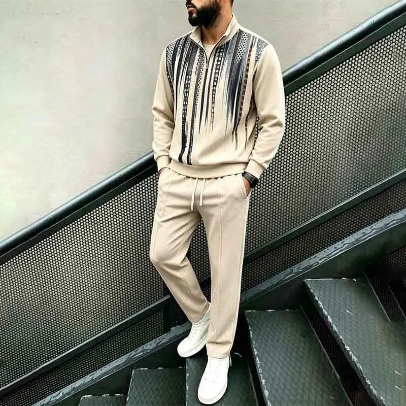 Men Solid Color Fashion Casual Sports Sweatshirt Set 2 Pieces Sweatpants Outfit