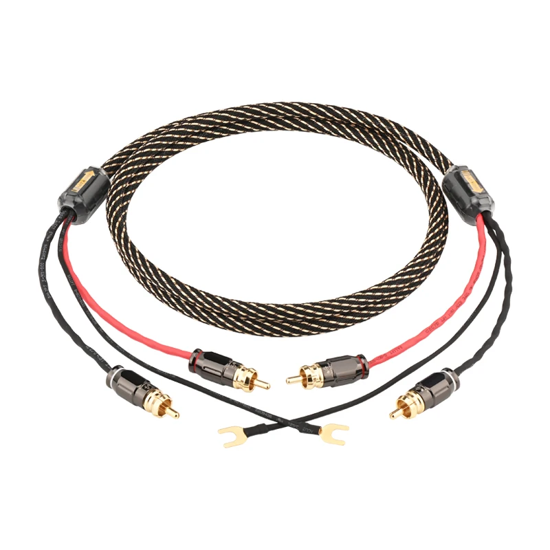 Canare 6N OFC HiFi Audio 2RCA Cable with Ground Wire for Black Tape Player LP Vinyl Record Player Amplifier Chassis Signal Cable