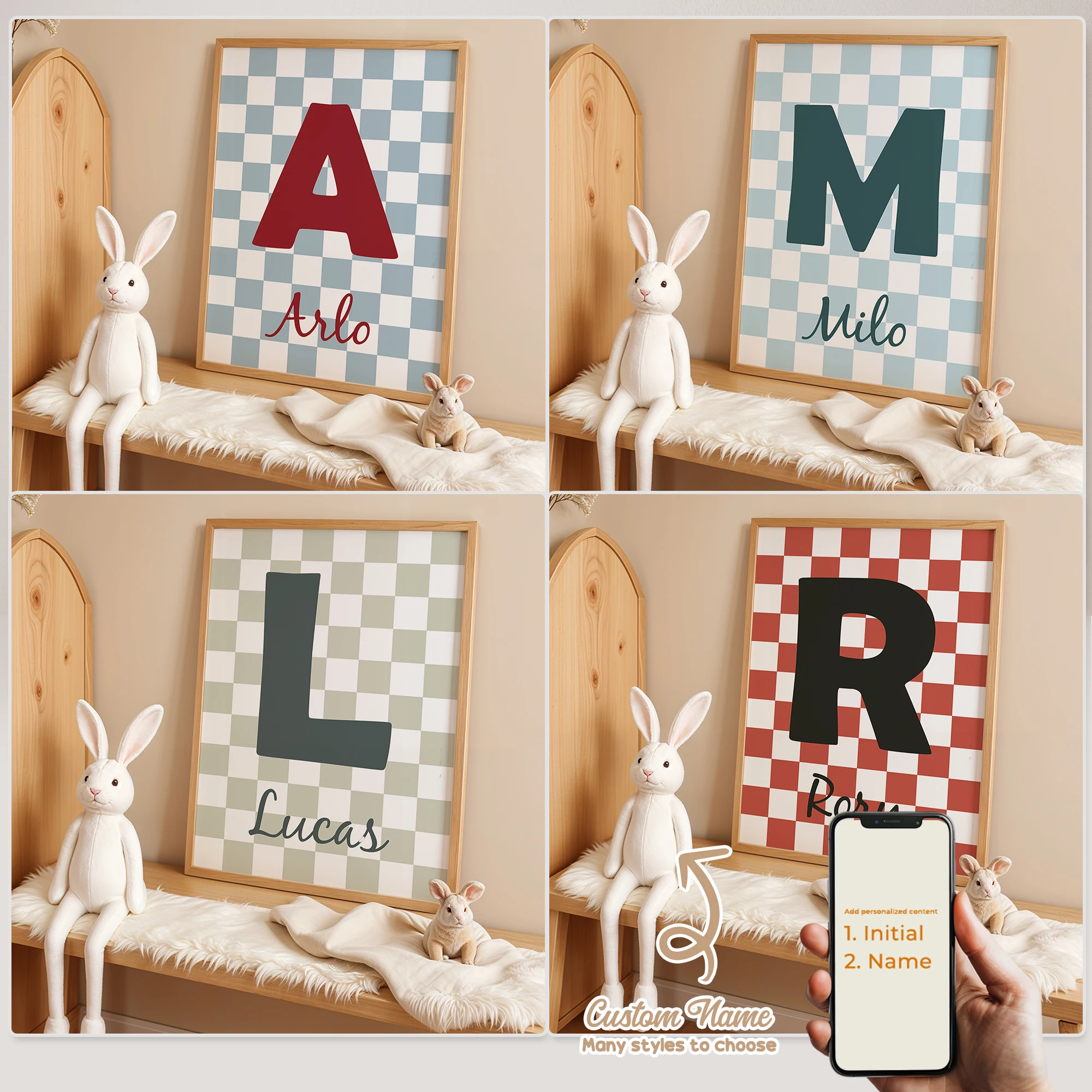 Cuadro Personalizado con Nombre de Dibujos Animados para Niños, Impresión de Arte Mural a Rayas, Lienzo, Póster, Pintura para Decoración del Hogar, Regalo para Sala de Estar