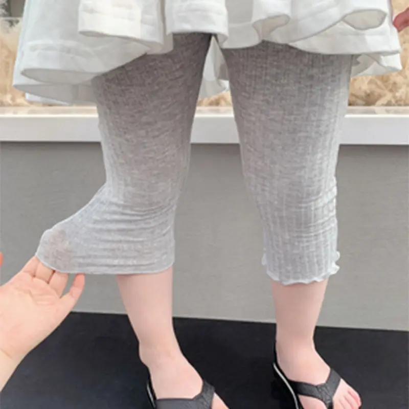 New Children's Leggings Japanese and Korean Baby Summer Slim Fit Hollow Jacquard Breathable Women's Casual Outwear Pants