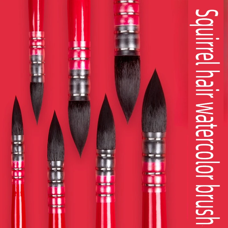 

Беличьи волосы, круглая головка, заостренная кисть для швабры, акварельные кисти, кисть для гуаши, ручка, художественная ручка с крючком для школьных художественных принадлежностей