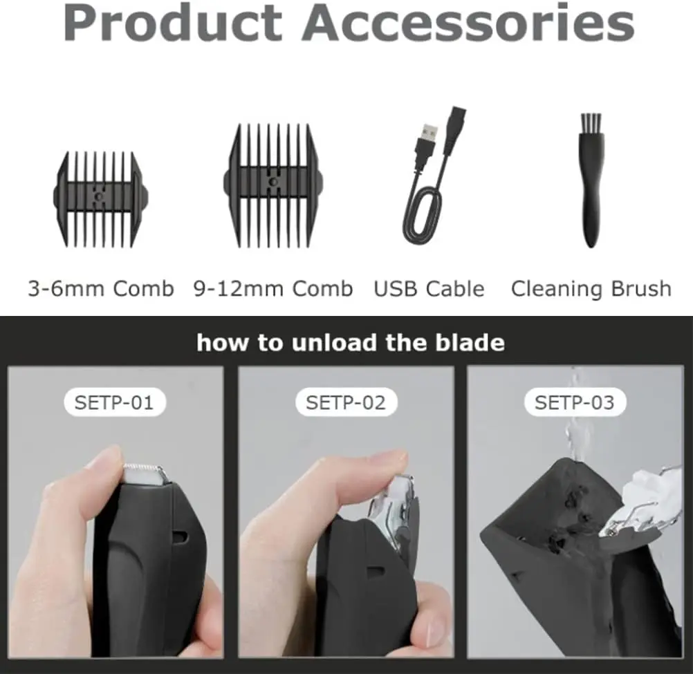 コードレス電気バリカン,プロの男性用充電式ボディカット機,洗える,パッド付きシェービングセット