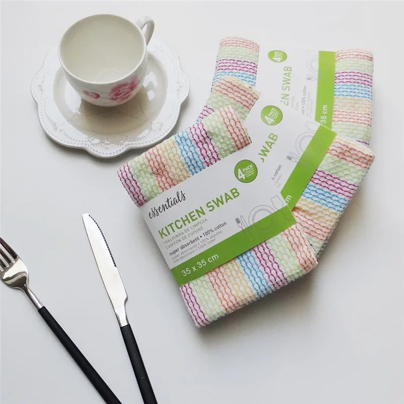 

4Pcs/pack 34x34cm Absorbent Kitchen Swab Dishcloth Non-Stick Oil Wipes Scouring Pad Cotton Towels