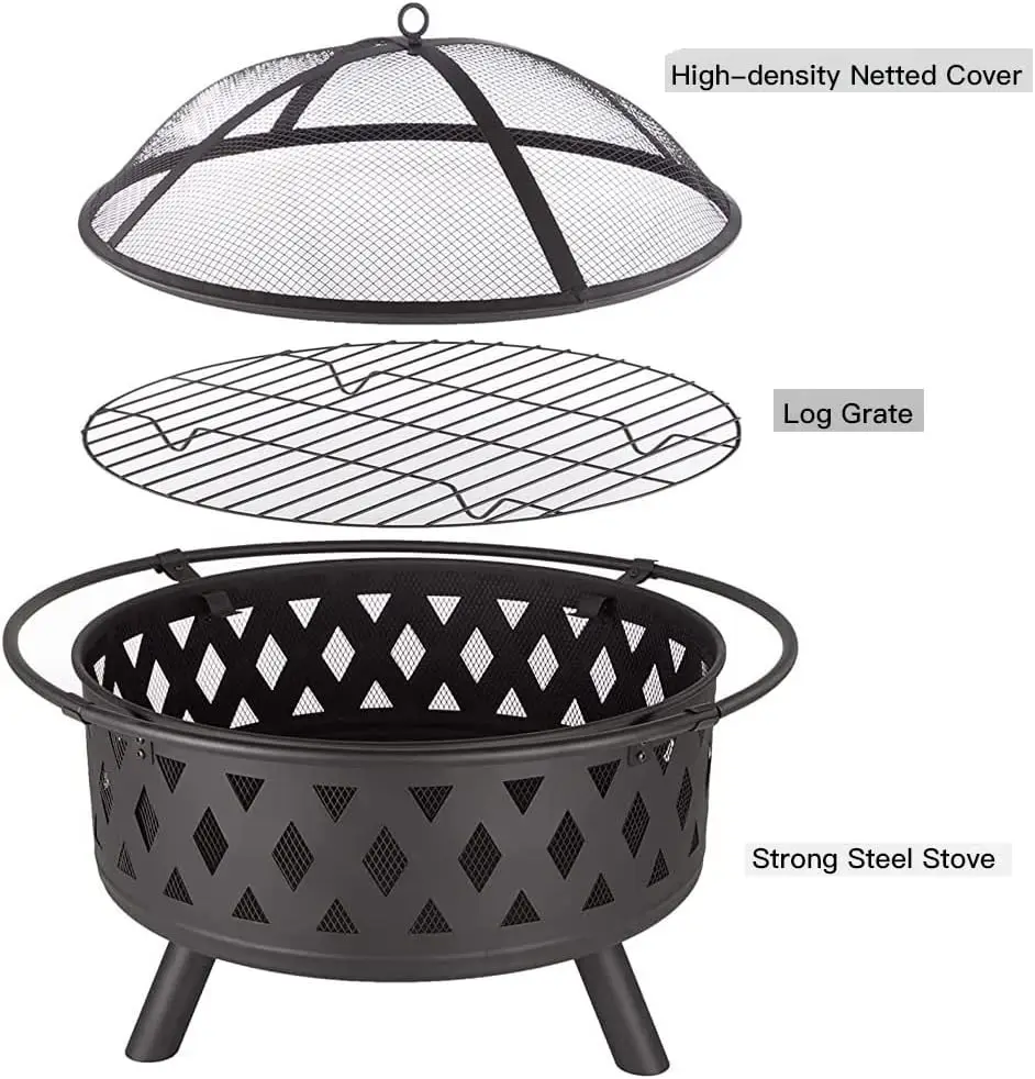 Wood Burning Fire Pit Stove Firepit Heater with Poker for Outdoor Camping Patio Deck Backyard