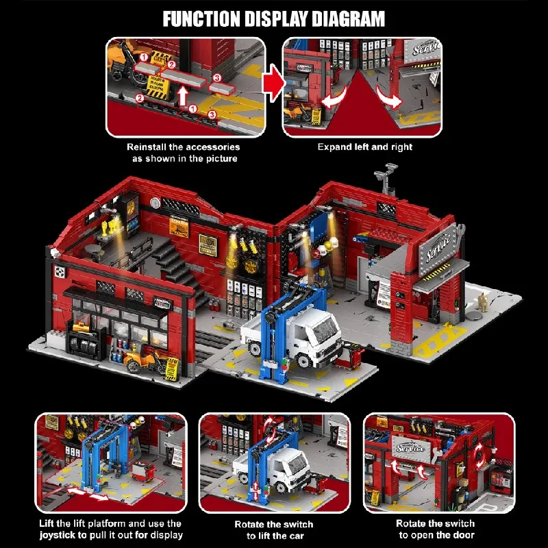 American Style Car Repair Mod Shop House LED Modular Building Blocks City View Store Brick Model Kit Toy Adults Kid Gift 2819PCS