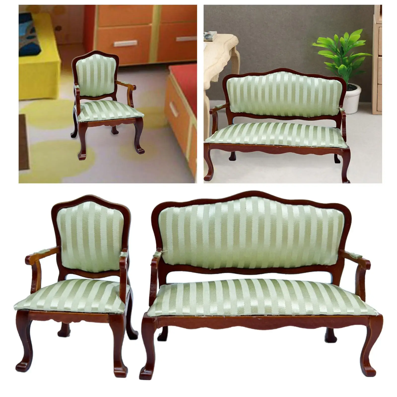 1/12 Miniature Wooden Sofa, Dollhouse Decoration Accessories Armchairs Model for Study Decoration