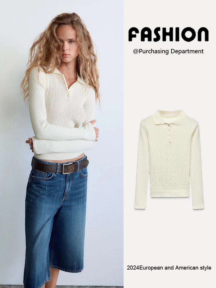 새로운 가을 여성 슬림핏 폴로 셔츠 스타일 긴팔 심플 만능 상의 출퇴근 스타일 기타 원단 여성 니트 스웨터