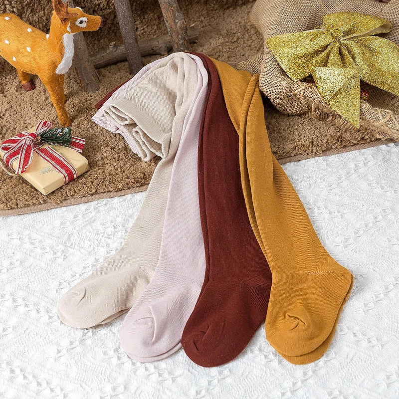 4 Pairs Children's Casual Solid-Color Pantyhose, Soft and Comfortable Base Pants for Toddlers, Girls' Knitted Warm Pants