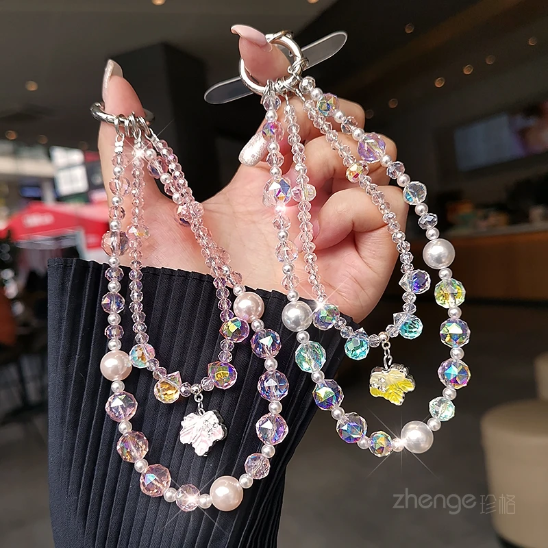 

Браслет из хрустальных бусин с кленовым листом, женская изысканная короткая подвесная веревка для телефона с защитой от потери на запястье