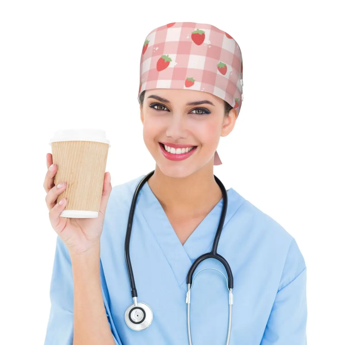 Chapeau de travail à carreaux fraise, bonnet chirurgical unisexe réglable pour infirmières et dentistes