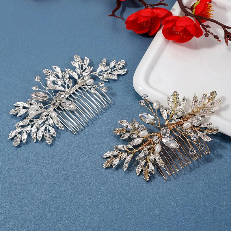 

Свадебные аксессуары для волос с кристаллами и листьями, гребни для волос, зажимы, ювелирные изделия для женщин, головной убор со стразами для невесты, вечерние подарок подружке невесты