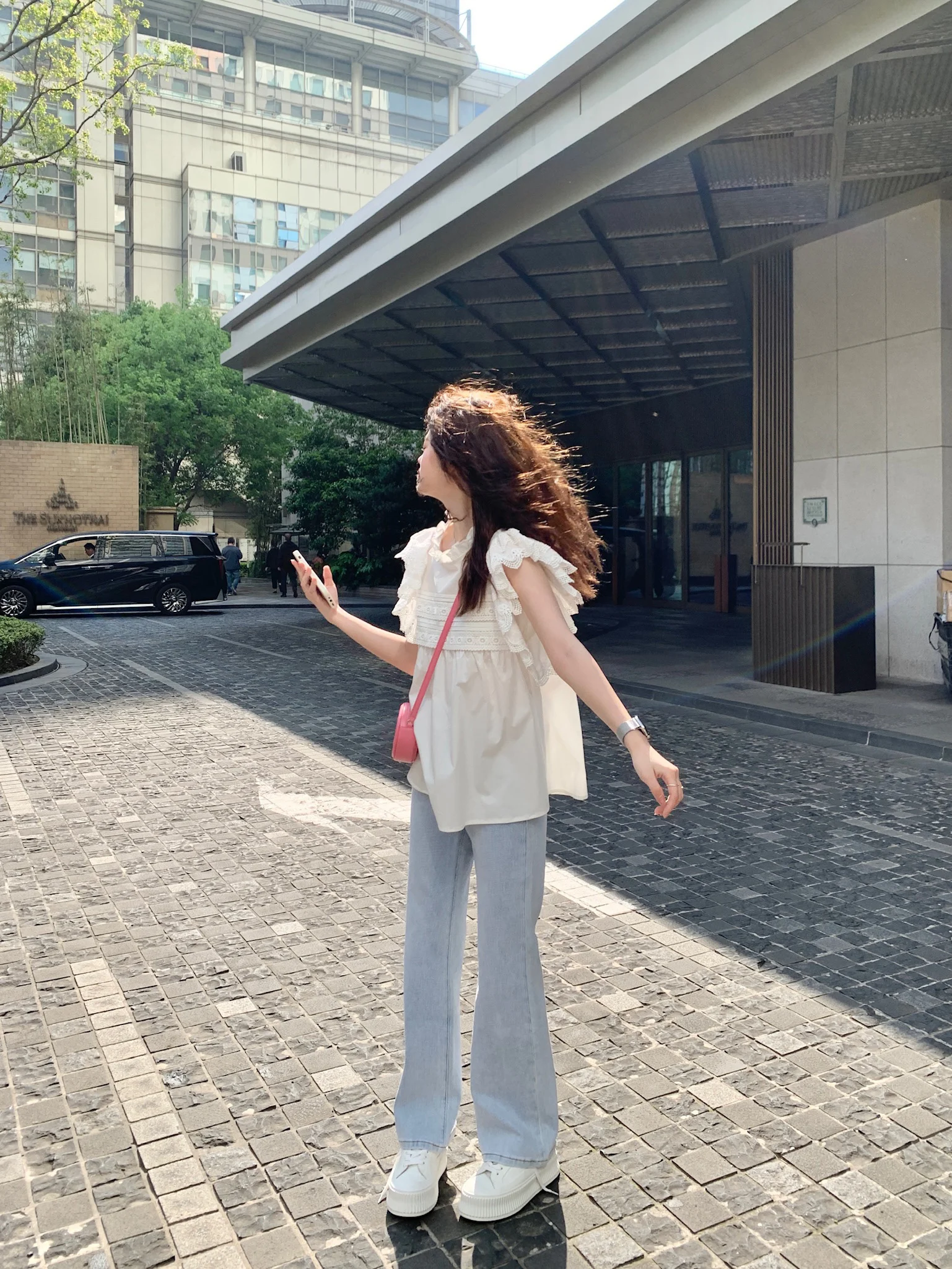 

Freshtaro Light Blue Elastic High Waist Flared Jeans Women's Summer Versatile Slimming Long Pants Casual Style Cotton Fabric