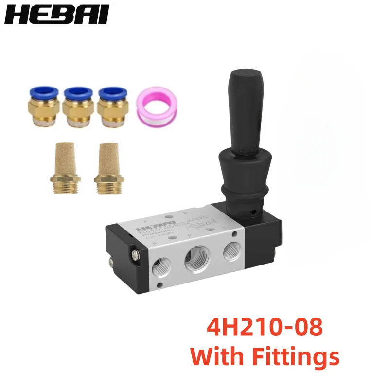 HEBAI 4H210-08 5/2 Way Hand Lever Operated Control Pneumatic Manual Valve With Muffler  and Quick Fitting Select