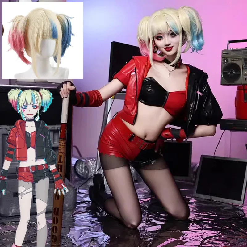 Костюмы Харли, косплей, самогубство Харлин, красный костюм, парик, Квинзель, женский Исекай Джокер, клоун на Хэллоуин, новая обувь для косплея в стиле аниме