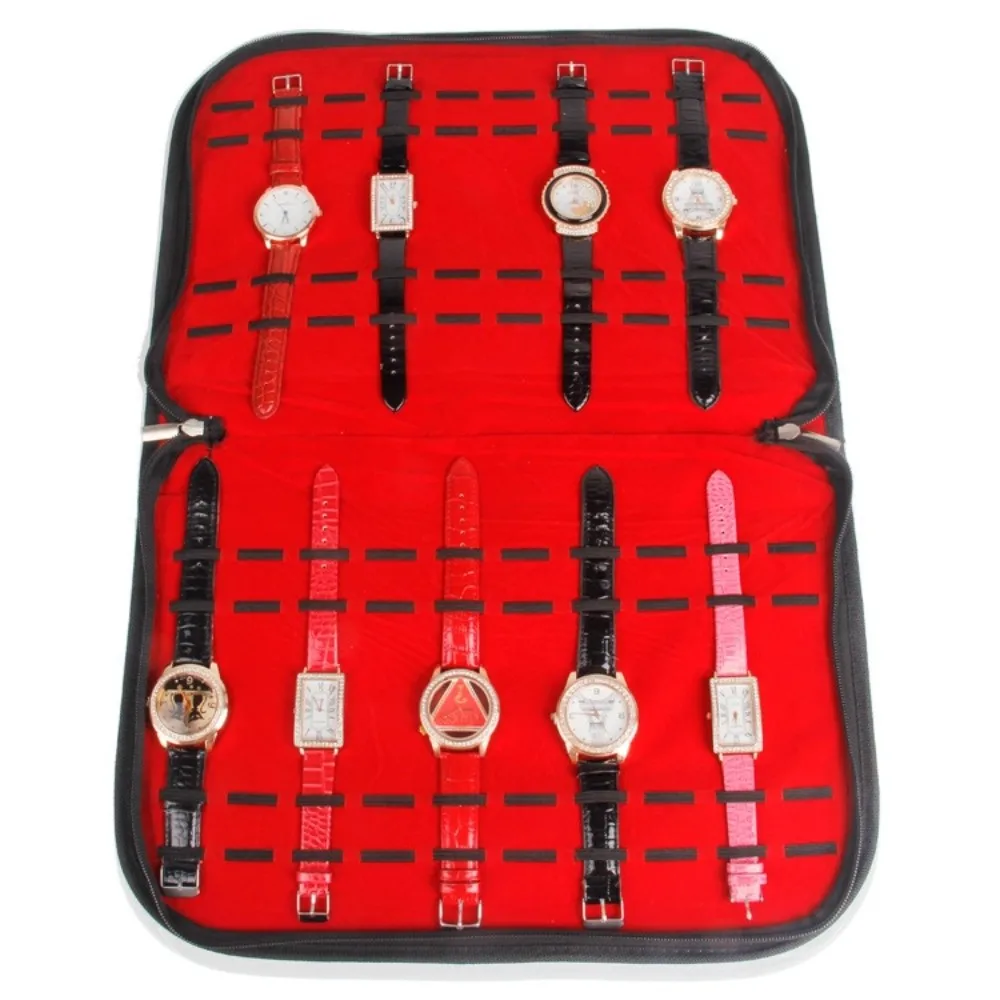 

20 Slot Portable Watch Strap Organizer Multi-function Leather Watch Travel Case Pouch Flannel Display Case Watch Storage Bag