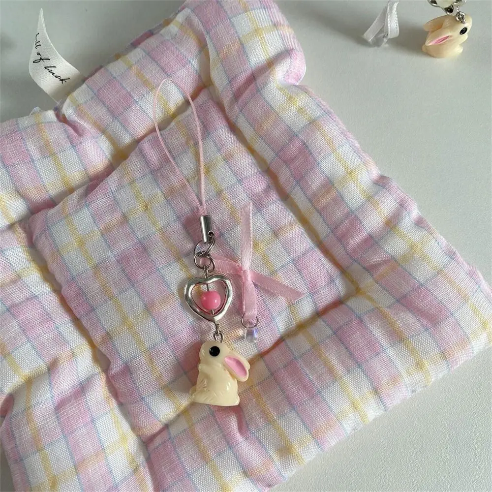 Flower Bowknot Rabbit Keychain Phone Charm Pendant Cellphone Strap Heart Anti Lost Phone Strap Lanyard Backpack Accessories