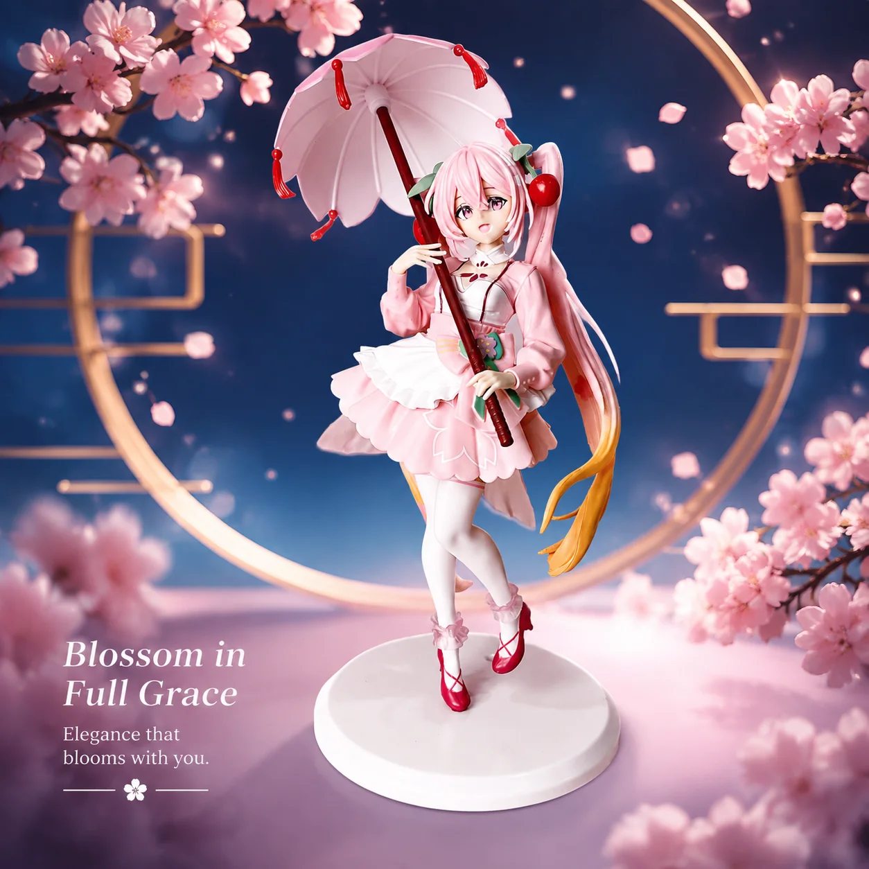Hatsune Miku Sakura Cherry Blossom Umbrella Anime Figure 2D Miku Model Desktop and Car Ornament Gift for Girls Wholesale