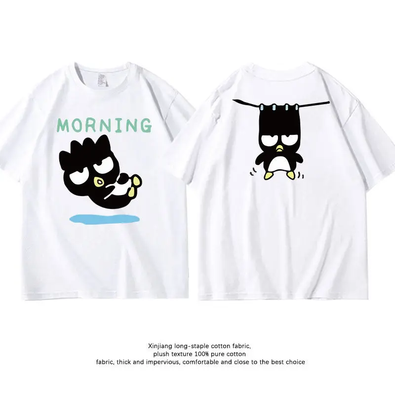 

Белая детская футболка в корейском стиле Sanrio Cool Penguin из чистого хлопка с двусторонним принтом, модная футболка для родителей и детей