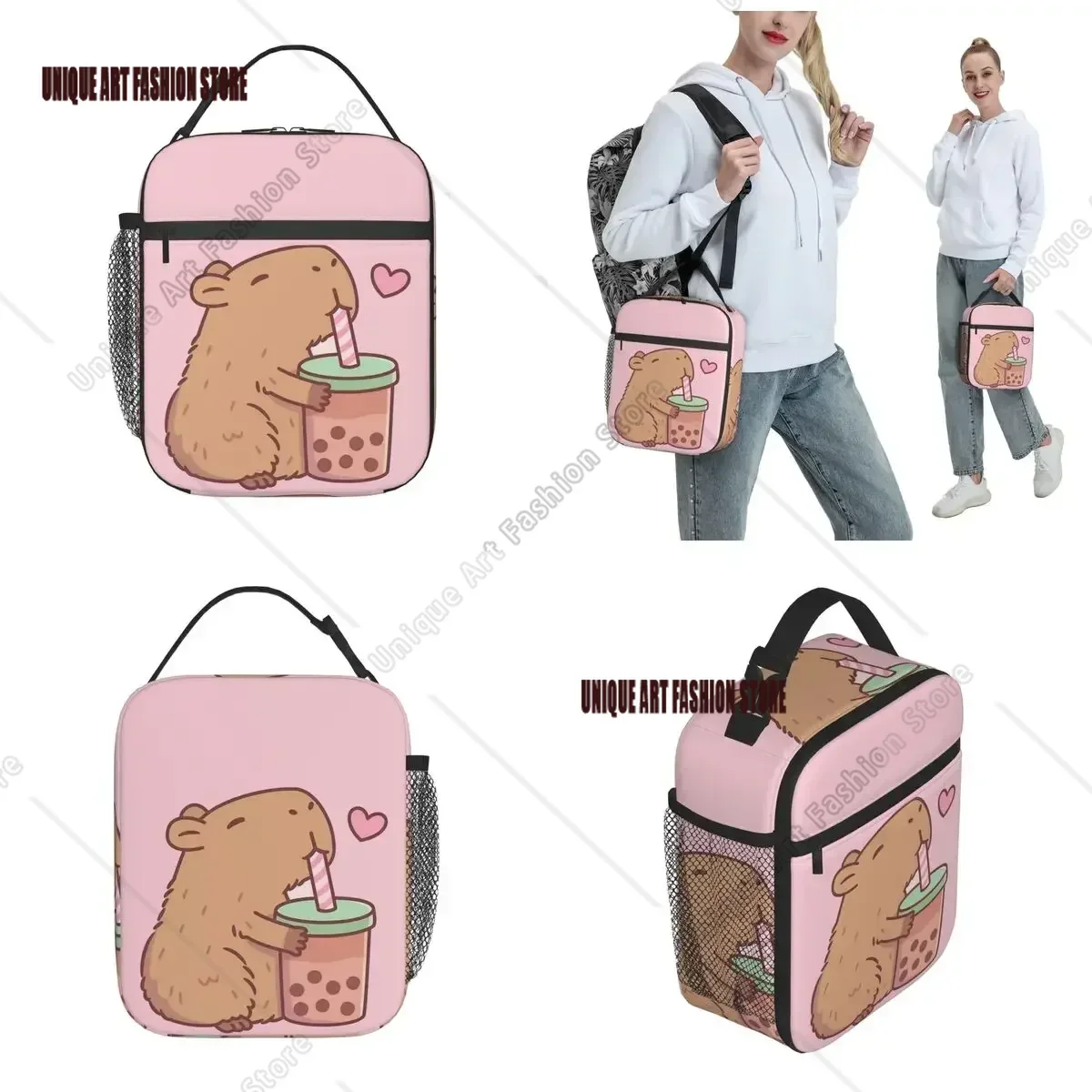 The Cute Capybara Loves Foam Tea Insulated Lunches for Travel Portable Food Bag Containers Cooler Hot Lunch Boxes