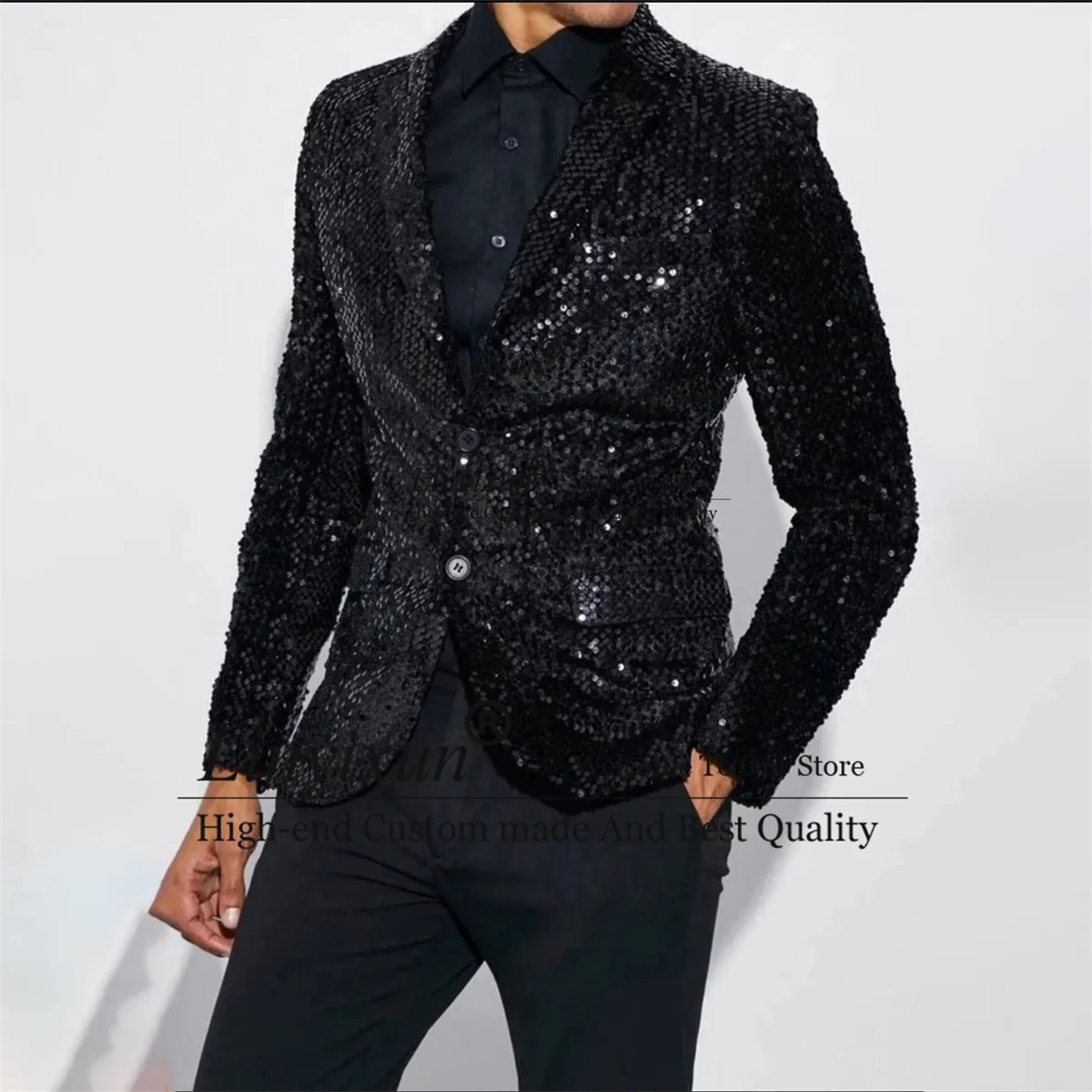 Black Sequin Tuxedo Suit for Men 2 Pieces Sets Wedding Groom Blazers Slim Fit Birthday Prom Party Terno Masculino Completo