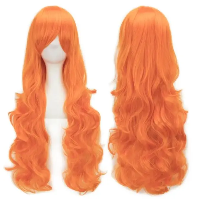 30 Kleuren 32Inch Synthetisch Haar Lange Golvende Dames Pruik Zwart Roze Rood Pruiken Party Haarstukken Oranje Cosplay Pruik