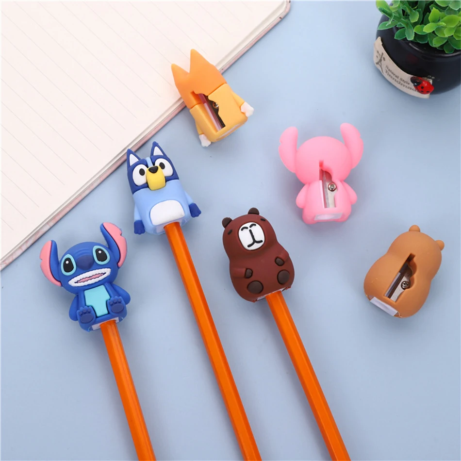 Stitch Bluey KAPIBARA Pencil Sharpener Cartoon Bingoes PVC Pencil Sharpener Flexible Portable Students Stationery Supplies