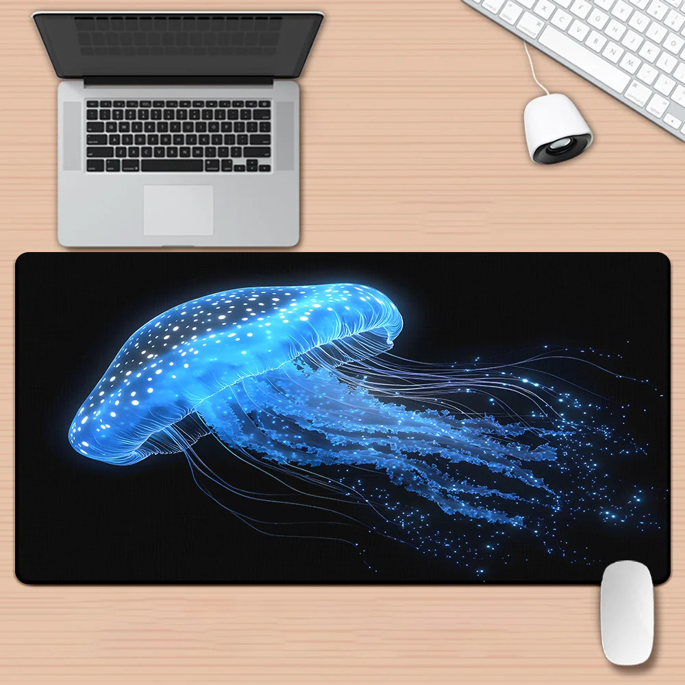 

Luminous blue jellyfish mouse pad, office decoration, anti-slip rubber base, washable, high-quality computer accessory