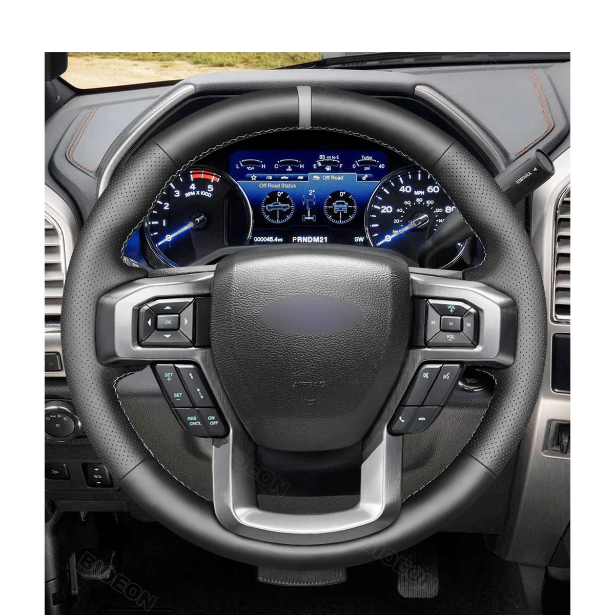 Bioeon Black PU Artificial Leather Steering Wheel Cover for Ford F-150 F-250 F-350 F-450 F-550 F-600 F-650