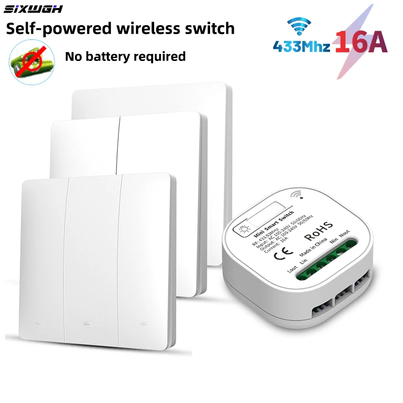 Interruptor Sem Fio RF 433MHz Autoalimentado com Controle Remoto para Lâmpada de Parede - Não Requer Bateria