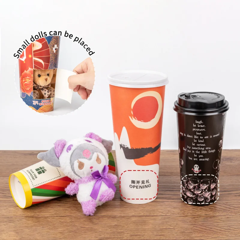 Custom.LOKYO 16oz 24oz قابل للتحلل الحيوي حجم مخصص ورقة فقاعة فنجان شاي الغذاء الصف المستدام جدار واحد النبيذ ويسكي B