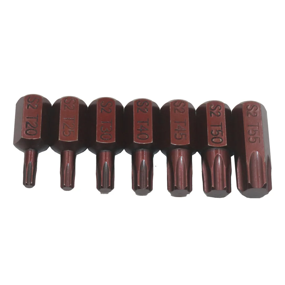 1/7Pcs Torx Star Screwdriver Bits 30mm 75mm Hex Shank T20/T25/T30/T40/T45/T50/T55 Alloy Steel Screw Driver Set Hand Tools