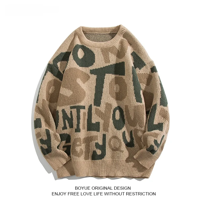 

Boyue Casual Long Sve Knitted Sweater with Embroidered Letters for Men Vintage Japanese Sle Loose Fit round Ne Winter ...