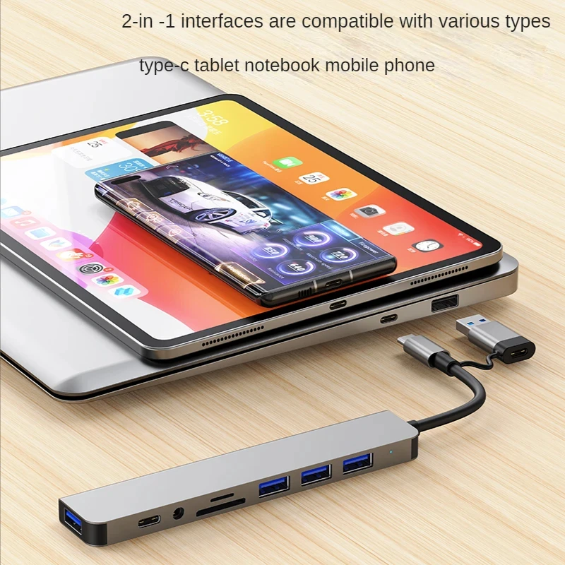 USB A USB C HUB 8 w 2 koncentrator stacja dokująca Multi Adapter czytnik kart SD TF Audio multi-hub rozdzielacz dokujący dla MacBook PC