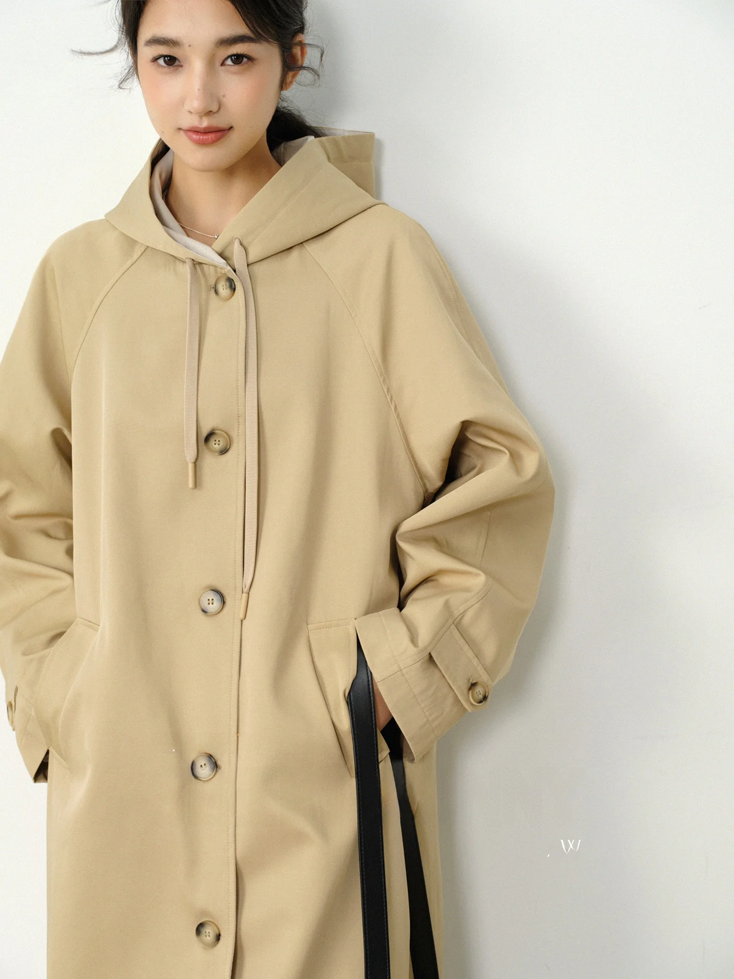 

Пальто с капюшоном цвета хаки, женское свободное утягивающее повседневное высококачественное длинное пальто с кроликом, брендовое хлопковое пальто для поездок на работу,...