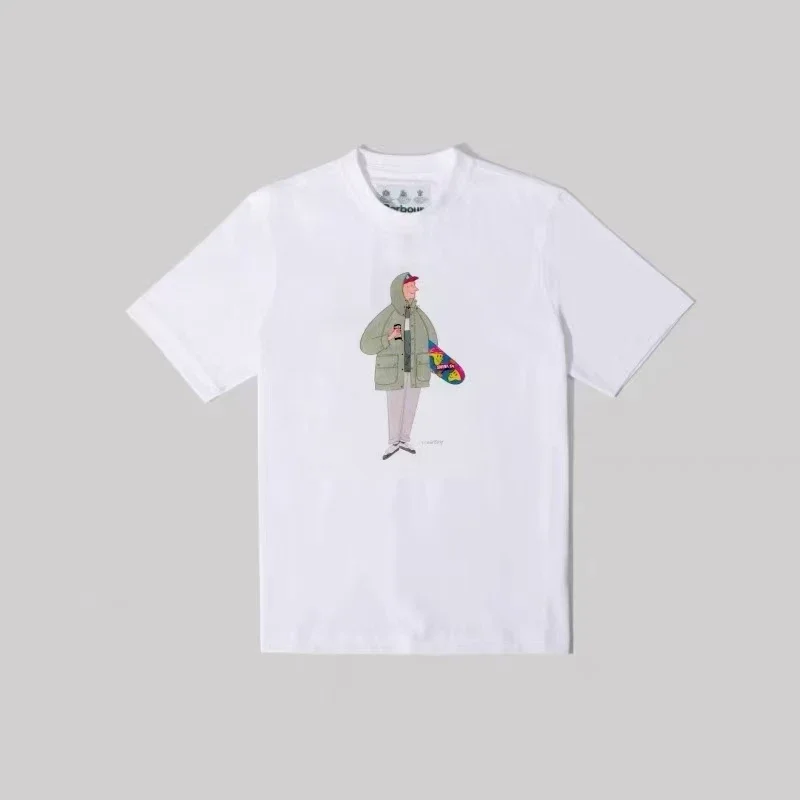 

Barbour co-branded illustration printed short-sleeved round-neck T-shirt, skin-friendly and versatile, pure cotton