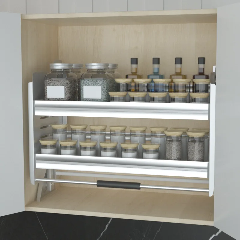 Stainless Steel Aluminum Basket Frame Hanging Cabinet Hanging Basket Kitchen Pull-down Cabinet Seasoning Basket Storage Rack