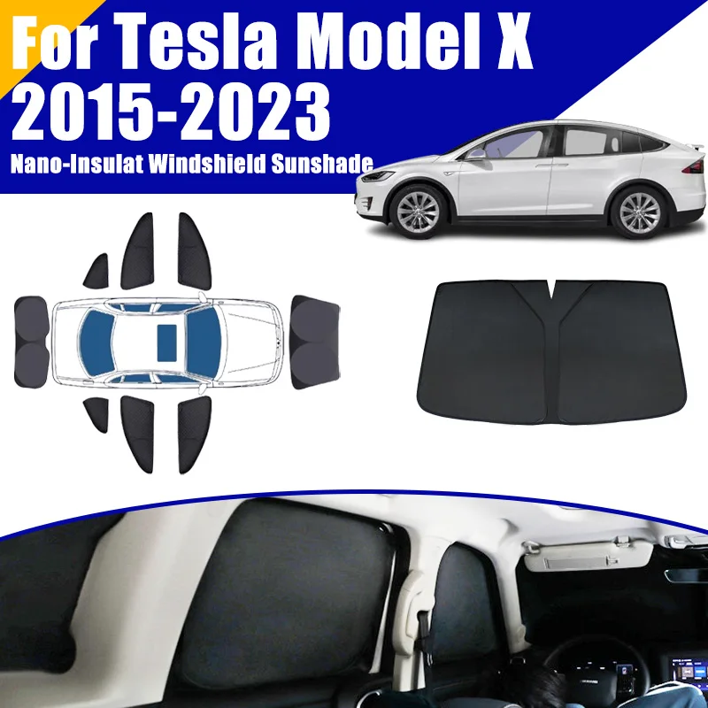 

Full Coverage Sunshades For Tesla Model X 2015-2023 2021 2022 Car Accessories Auto Windows Visor Privacy Cover Black Foldable