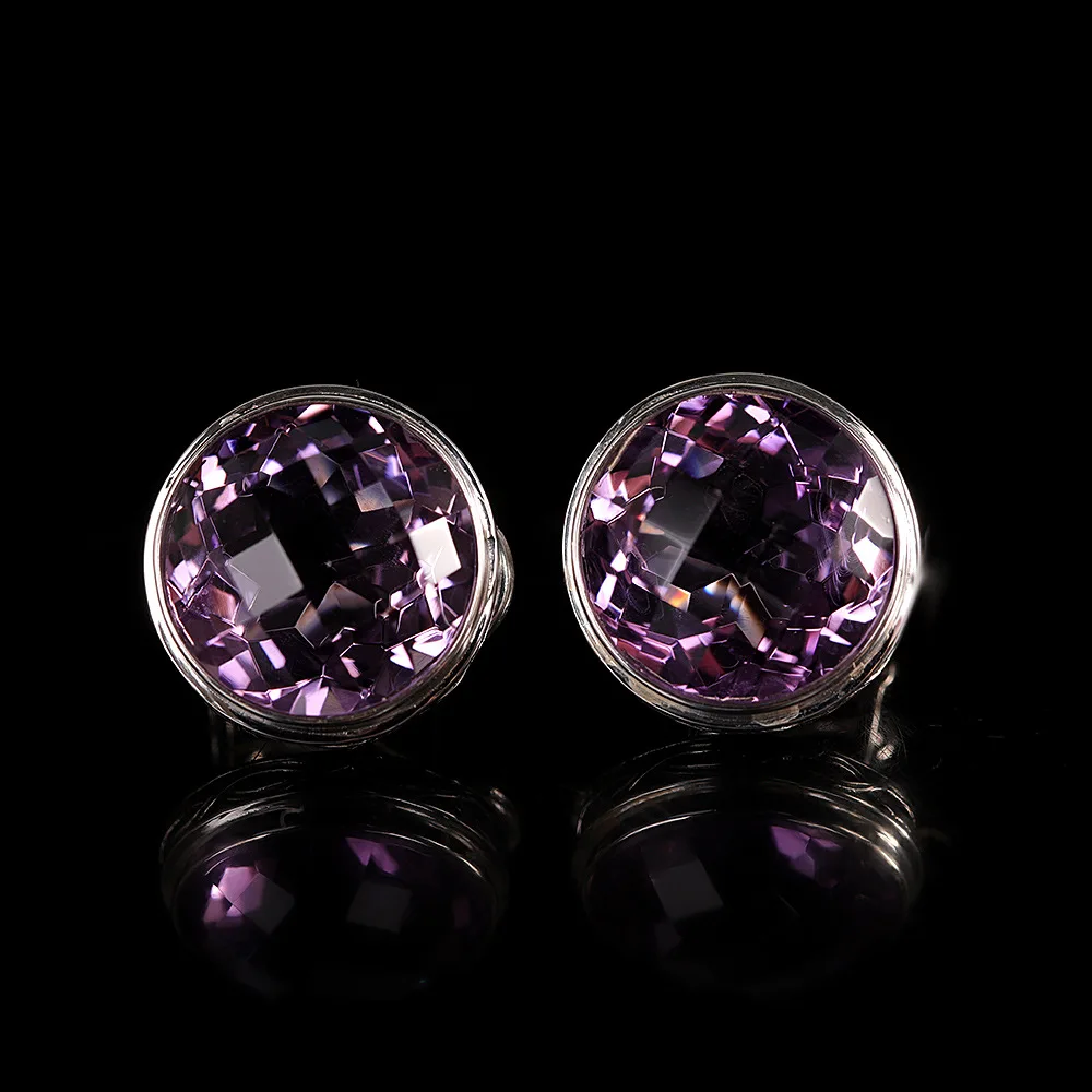 

Uglyless Shining like Kaleidoscope Facet Purple Amethyst Studs Earrings for Women 925 Silver Perfect Round Crystals Ear Buckle