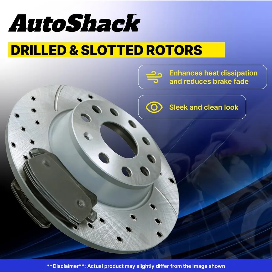 AutoShack 12.01 305 مم دوارات الفرامل المشقوقة ذات فتحات أمامية مطلية + استبدال وسادات الفرامل السيراميكية لـ 2003-2008 GMC Sava