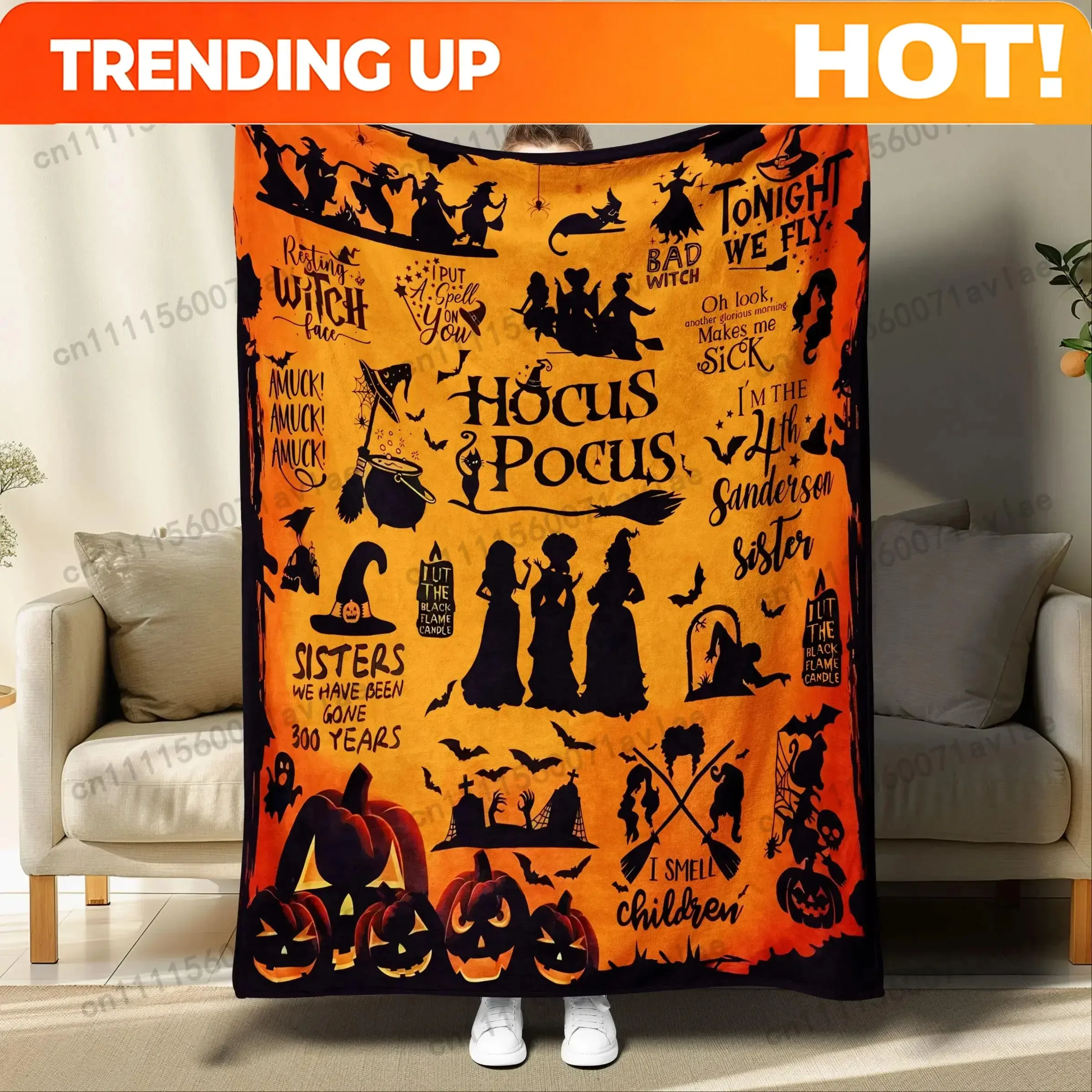 Customize Halloween Themed Blanket, 1 Count Soft Throw Blanket, Air-conditioned Room Blanket for Home Office Travel Camping, Hal