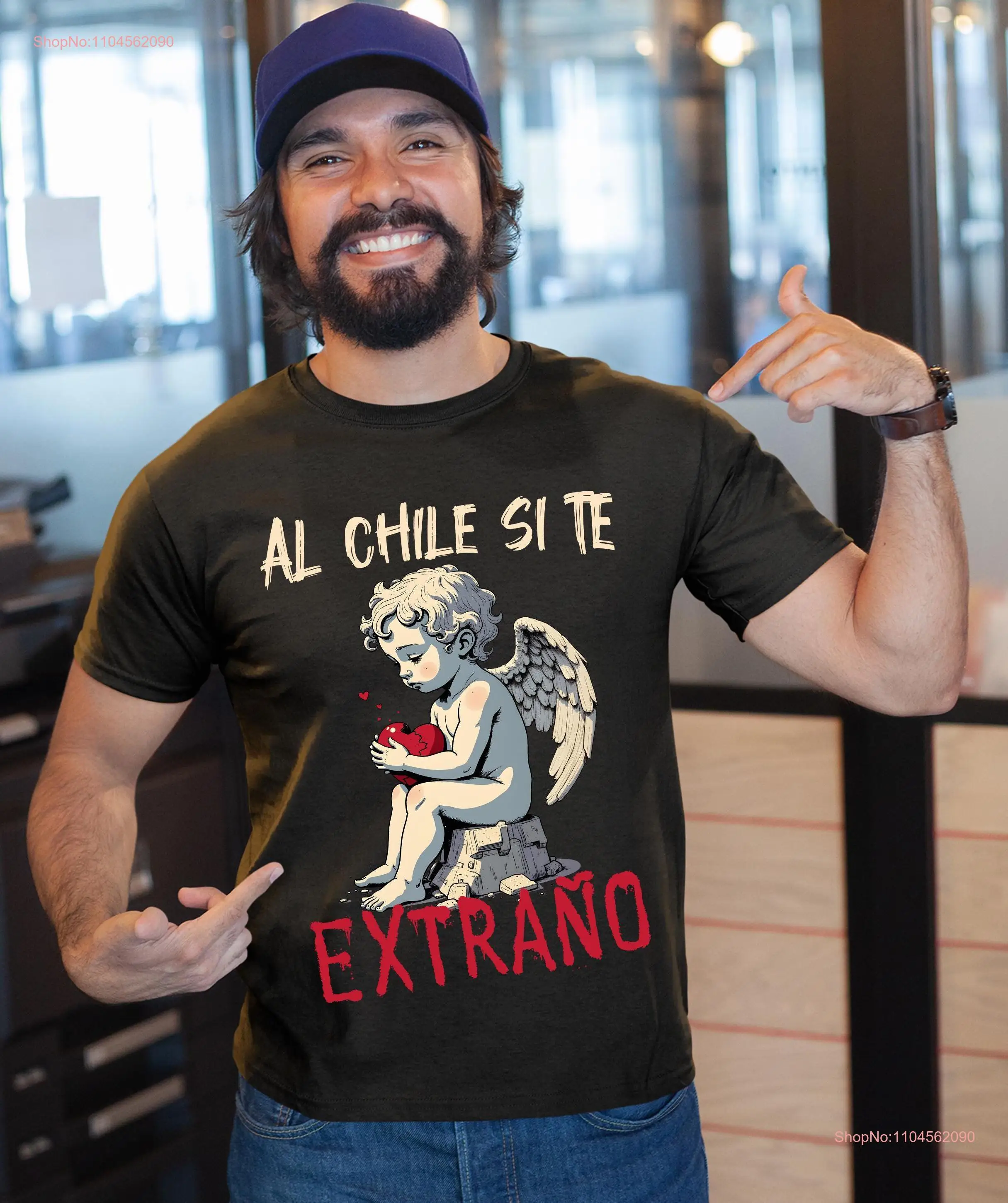 قميص Al Chile si te extraño Cupido هدية عيد الحب الإسبانية Regalos en espanyol مضحك بأكمام طويلة أو قصيرة