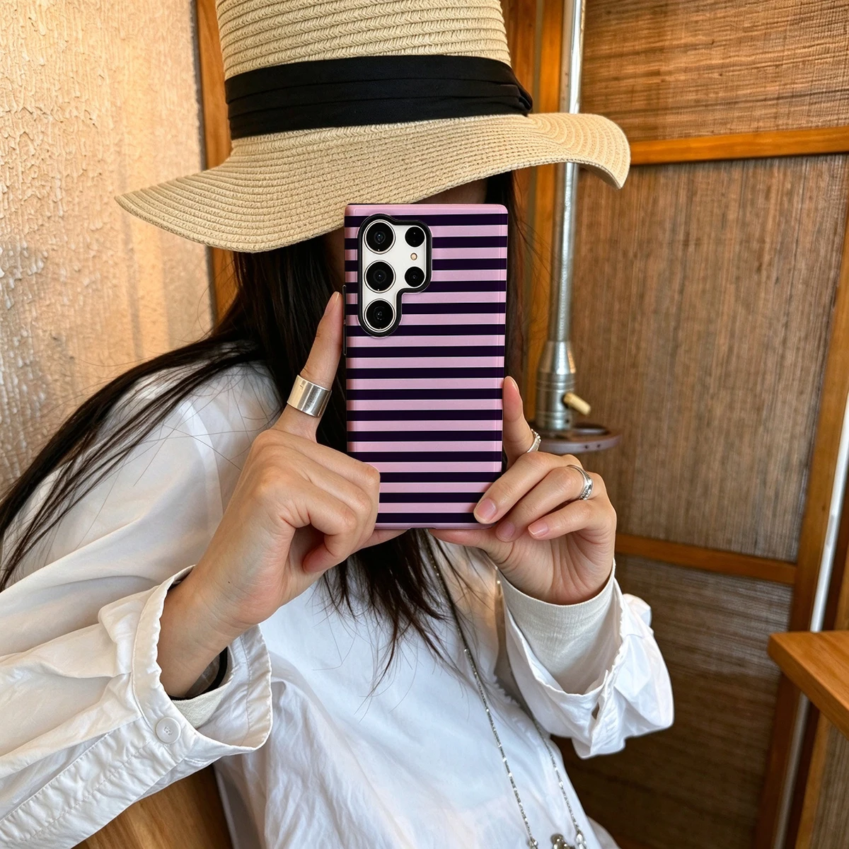 Purple Pink Wide Stripes Hard Shock-Absorption Phone Case For Samsung Galaxy S26 S25 Ultra S24 S23 Plus 2-in-1 Protective Cover